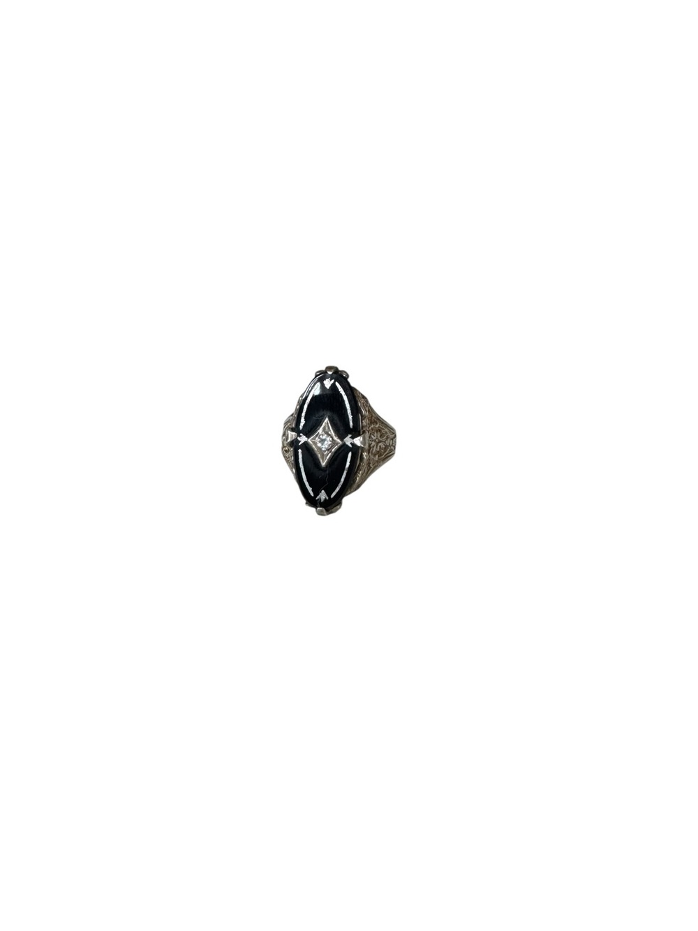 Art Deco Black Onyx and Sterling Silver Statement Ring - Women's Jewelry - Picture 4 of 6